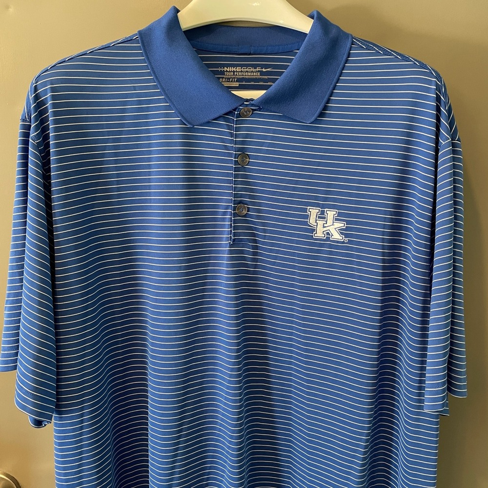 Nike Golf Kentucky Wildcats Polo Shirt Mens XXL Blue Striped Dri-Fit Polo - Picture 1 of 11